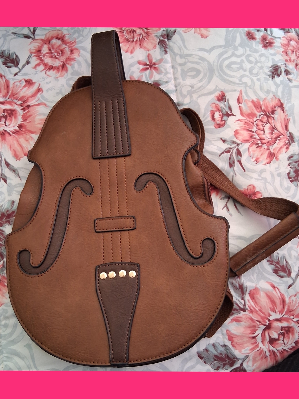 Violin-Shaped Brown Faux Leather Backpack